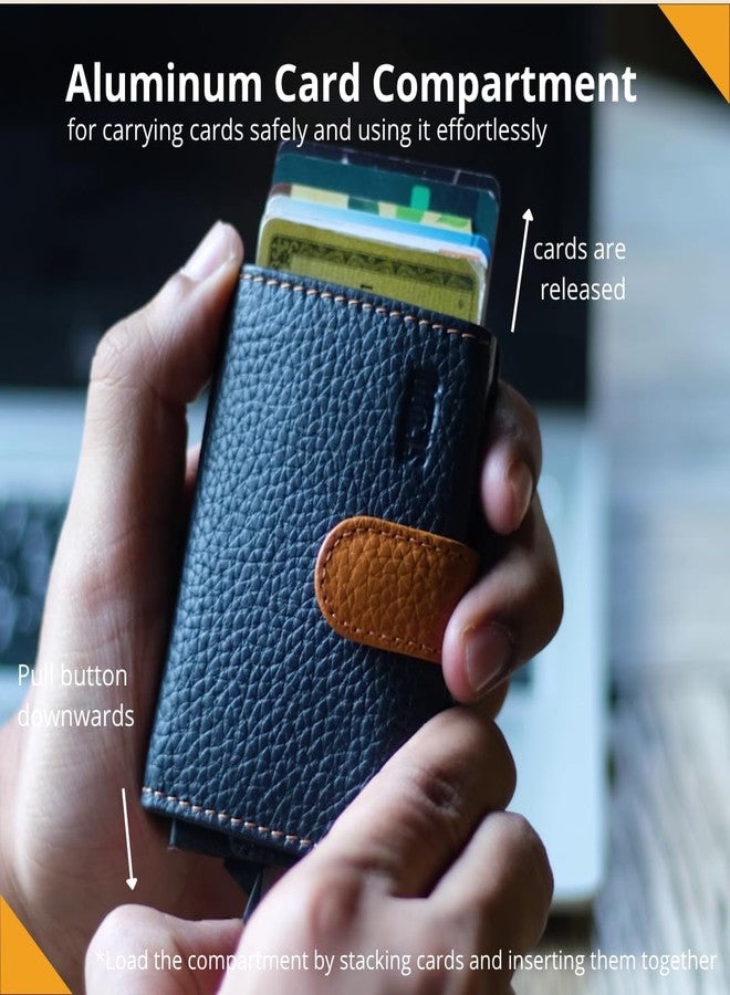 Scudo Genuine Leather Wallet for Men & Women/Mens Wallet/Slim Wallet for Men/Card Holder - Mosaic Collection (Navy-Orange) - Image 5